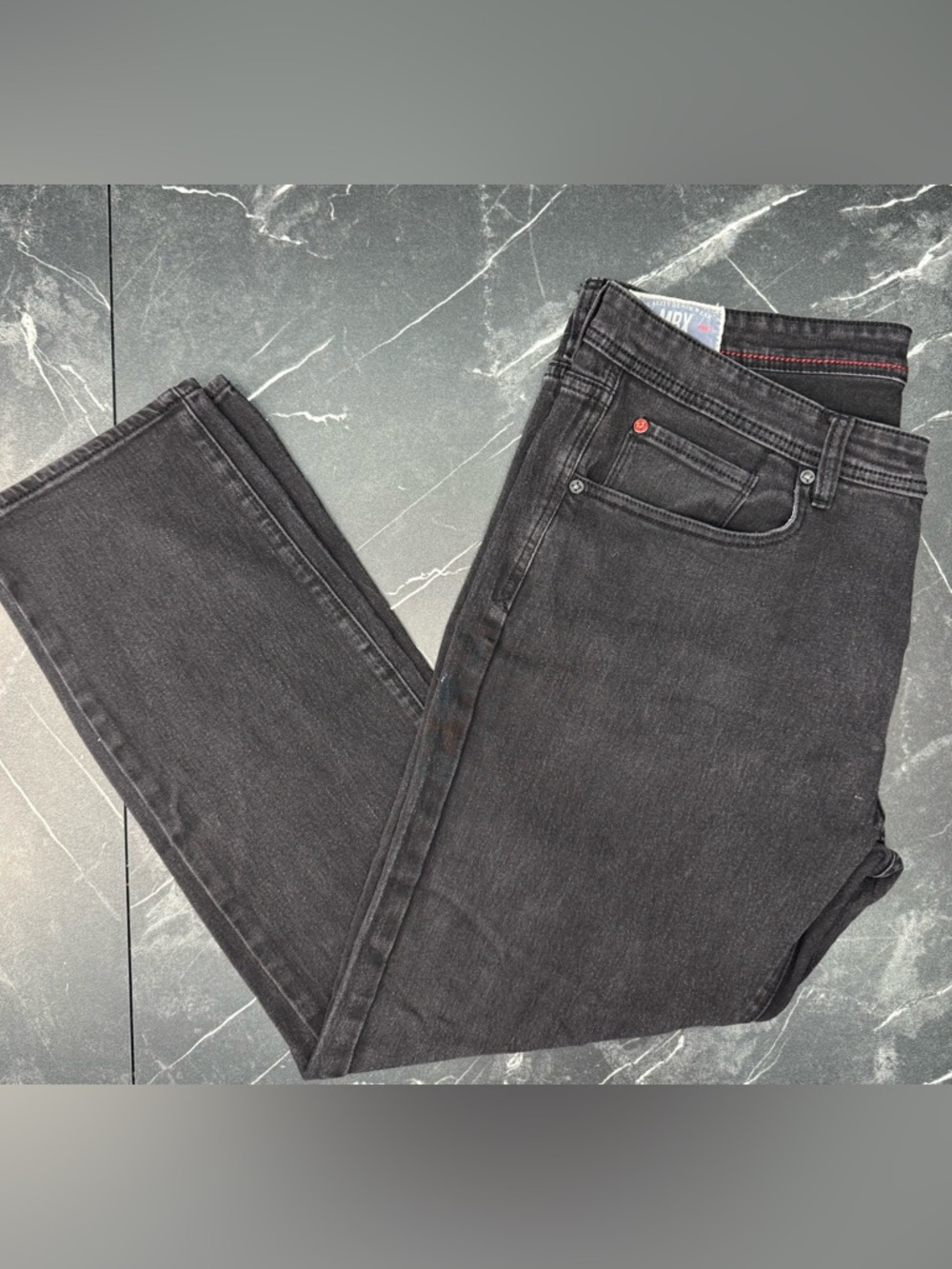 MBX Mens Slim Straight Black Fade Wash Jeans 36x30 Stretch Denim Everyday Retro